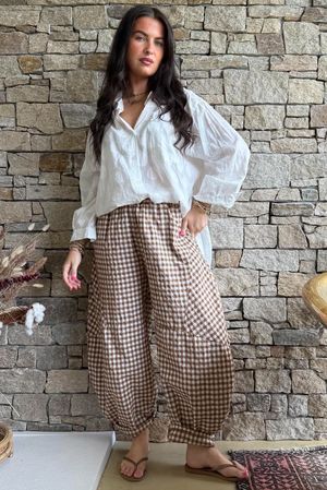 Nonni Gingham Classic Barrel Pant Hazelnut